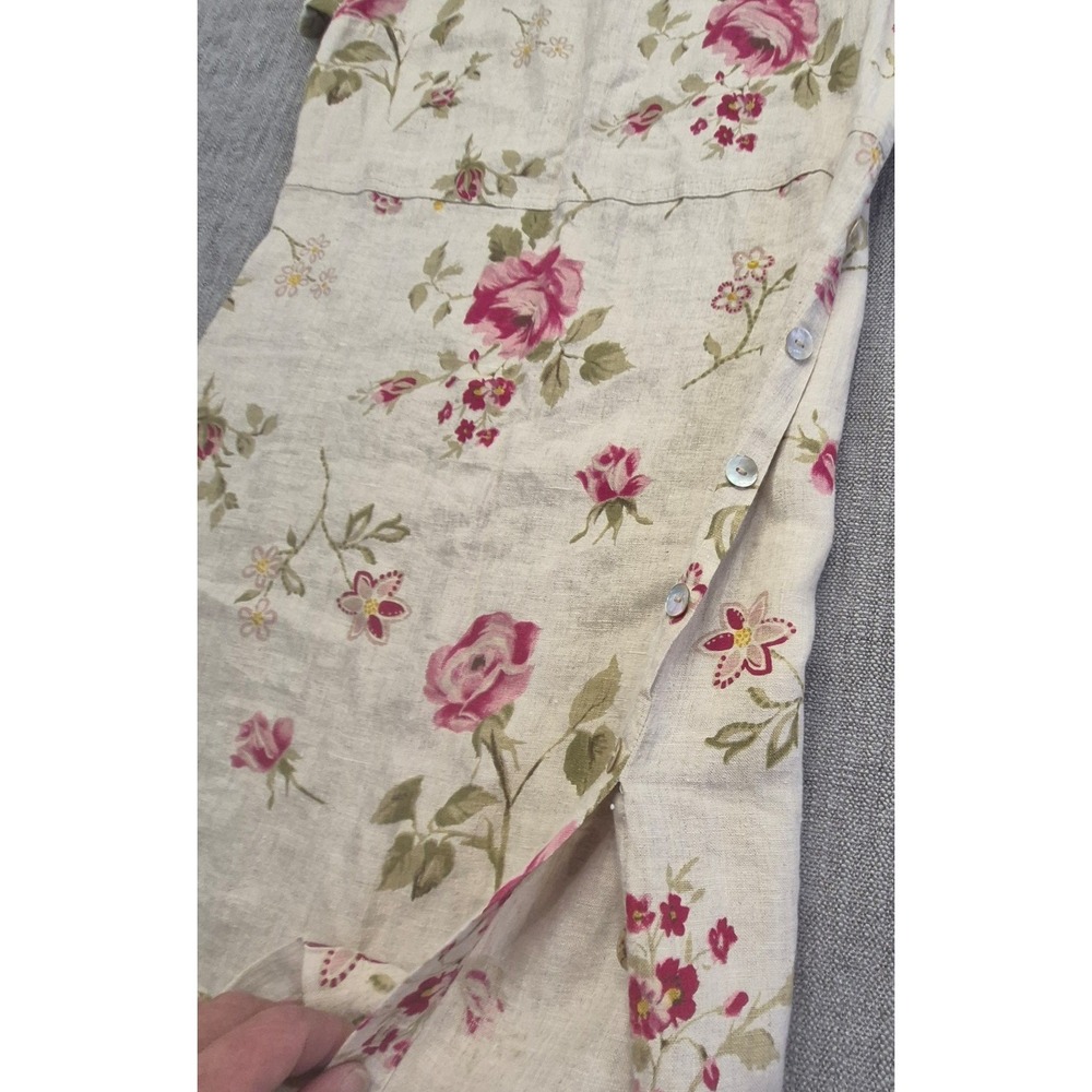 VTG Talbots Petites 12P 100% Linen floral dress cottagecore made USA Pink roses - Picture 7 of 16
